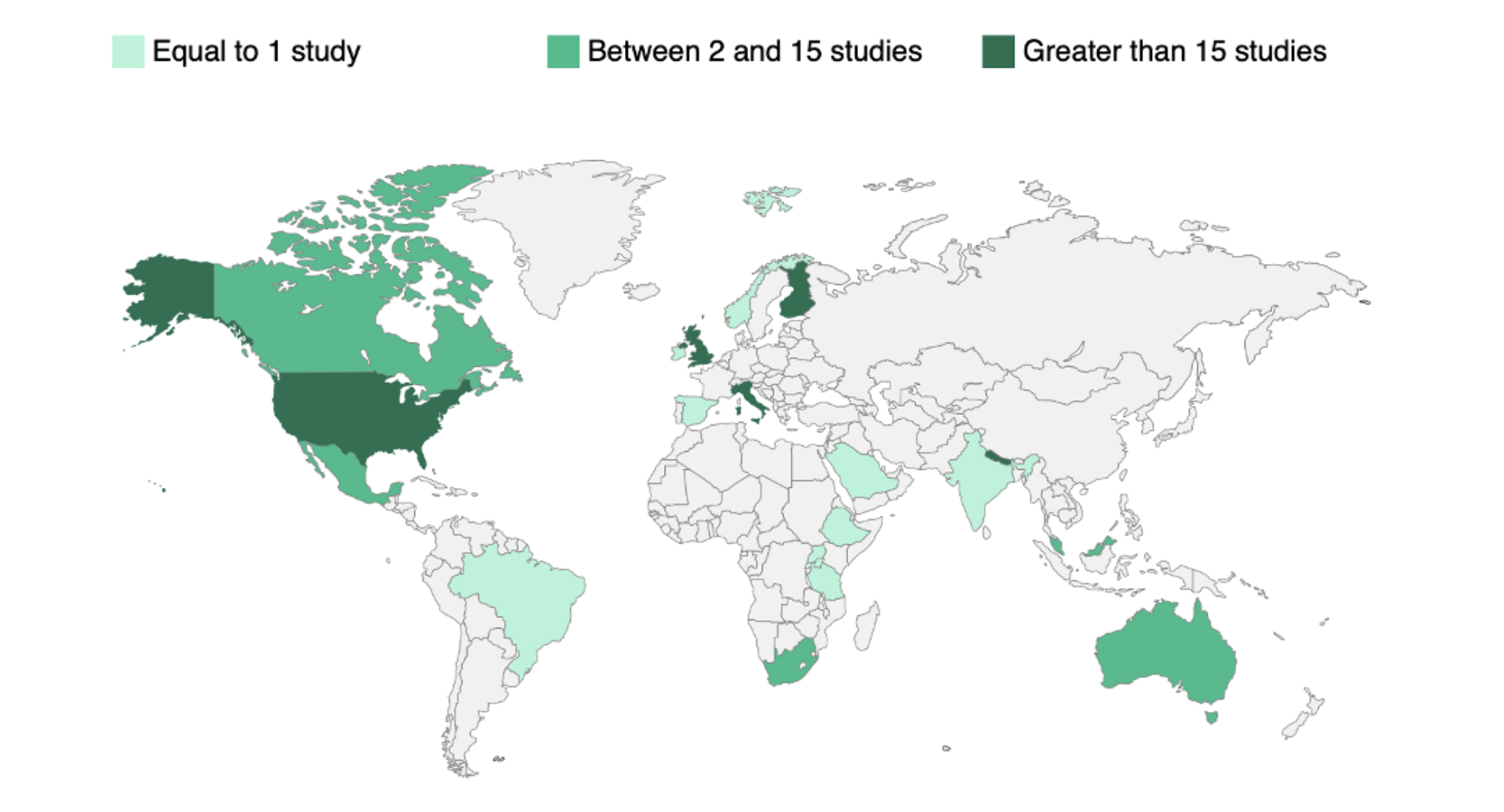 Figure 1: Number of studies on teachers with disabilities by country (1990–2024)